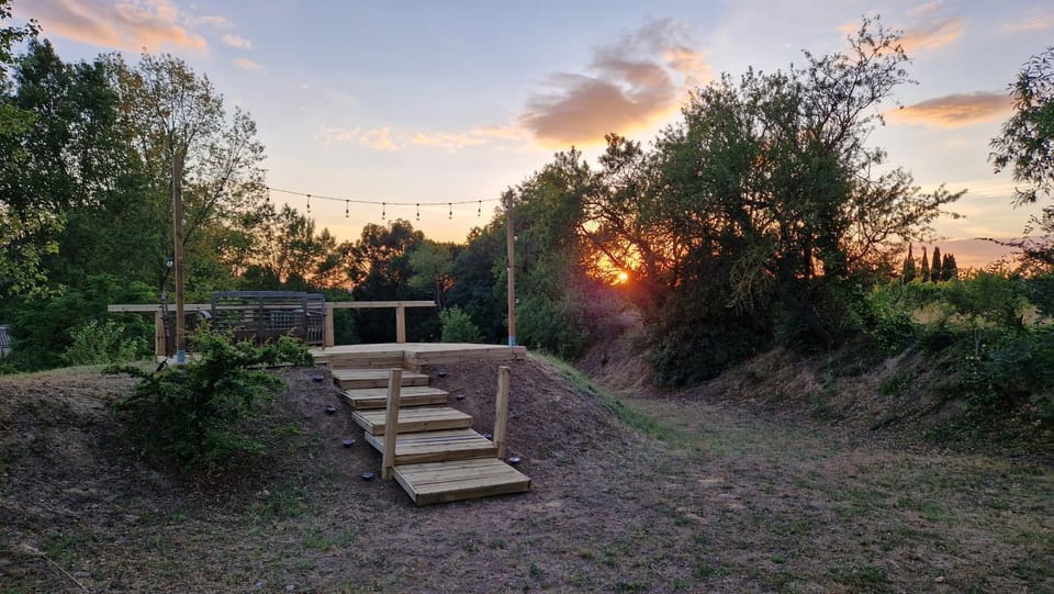 Natural landscape, Garden, Garden view, Sunset