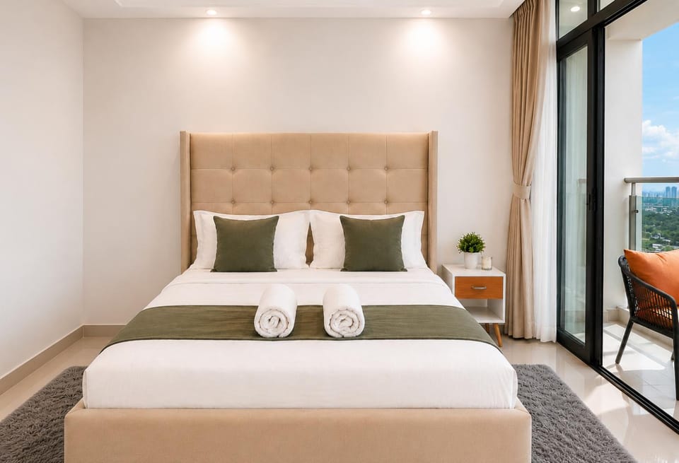 Bed, View (from property/room), Photo of the whole room, Bedroom, towels