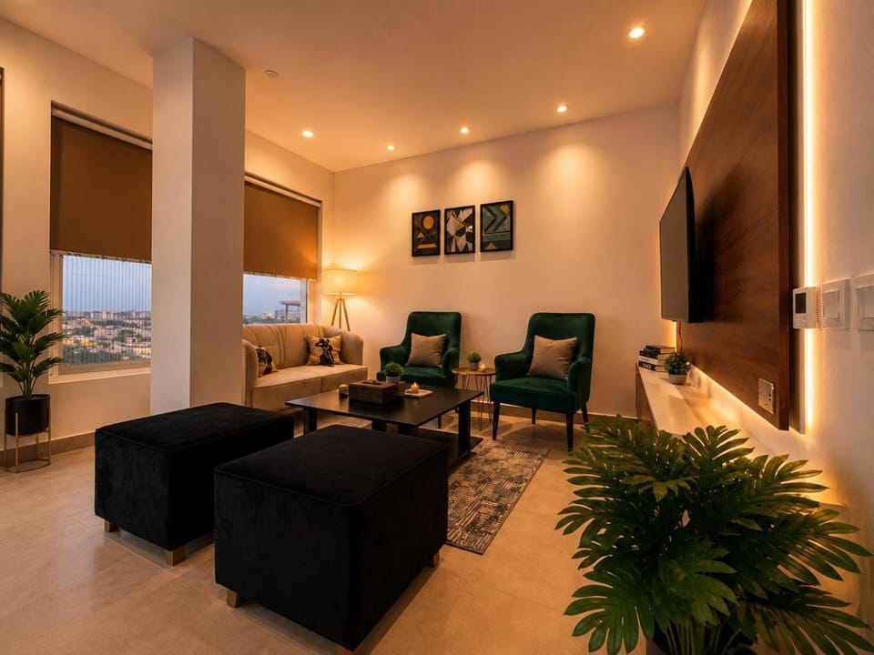 Bird's eye view, TV and multimedia, View (from property/room), Living room, Seating area, City view