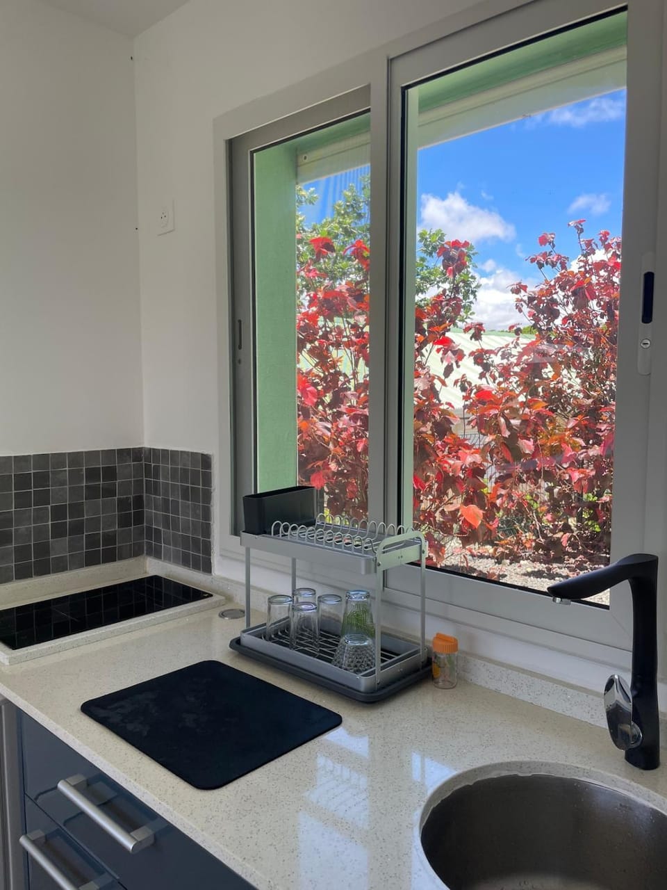 Kitchen or kitchenette, stove