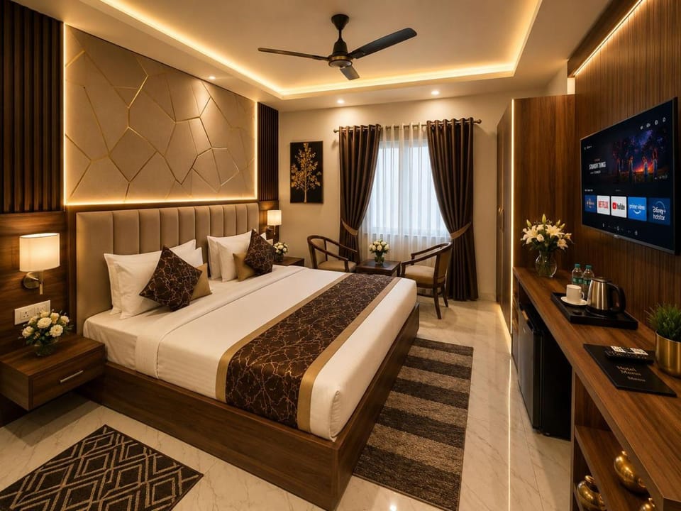 Property building, Communal lounge/ TV room, Bed, TV and multimedia, Photo of the whole room, Evening entertainment, Bedroom, fireplace