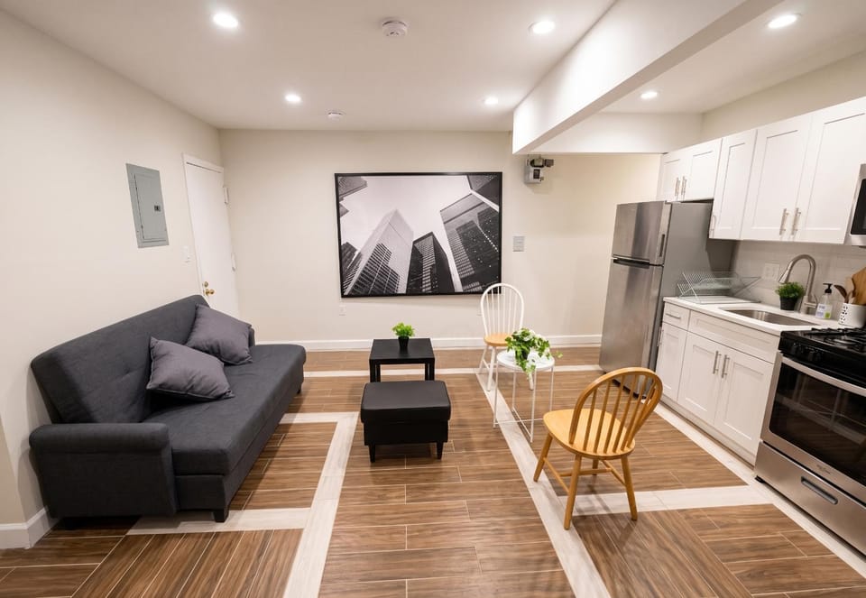 Living room, kitchen