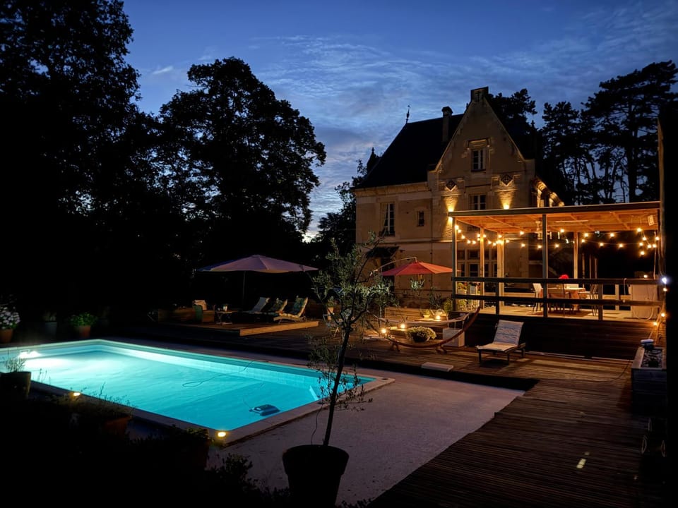 Property building, Night, Pool view, Swimming pool