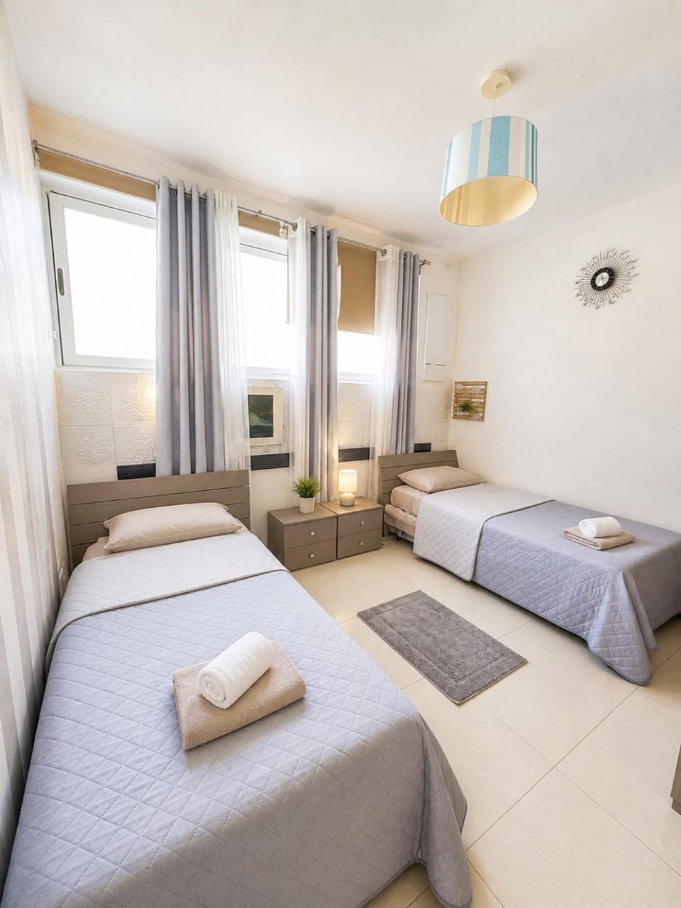 Bed, Photo of the whole room, Bedroom, hair dryier, towels, wardrobe, air conditioner