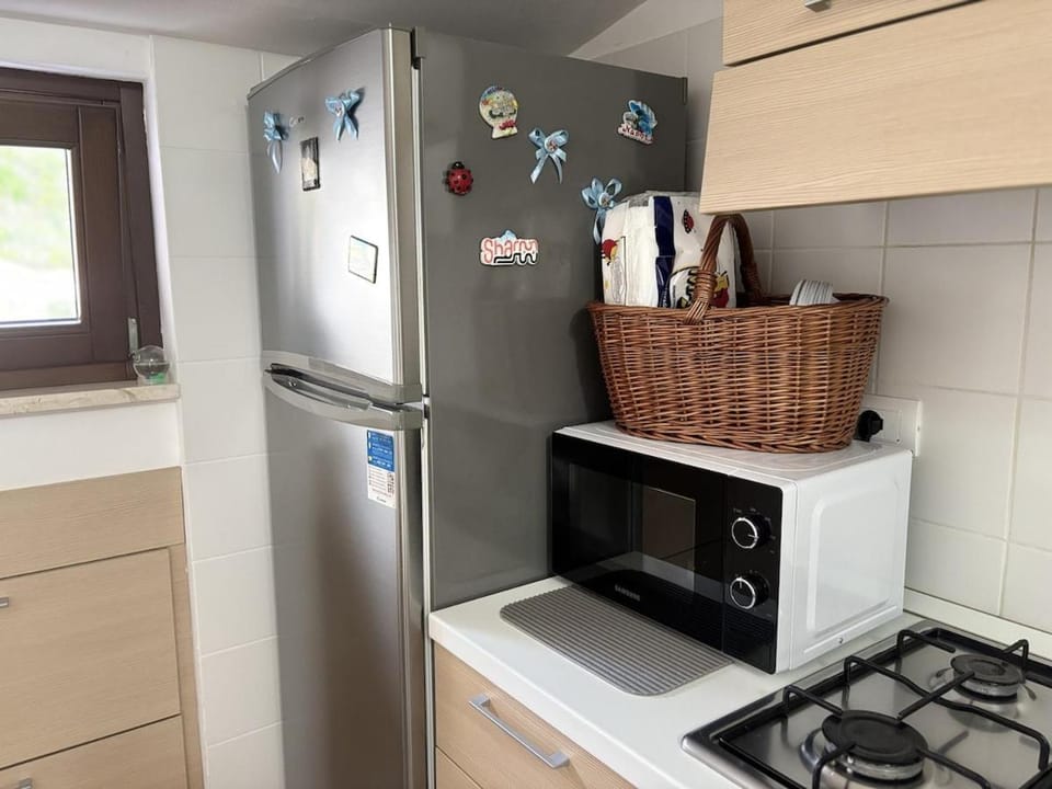 Kitchen or kitchenette, microwave