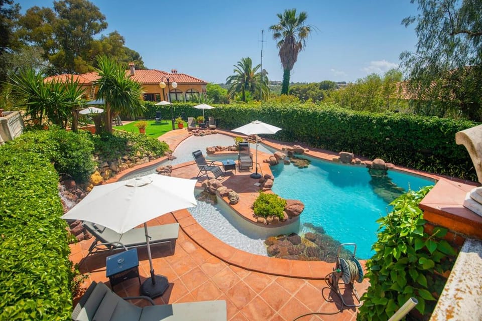 Natural landscape, Garden, Swimming pool, sunbed