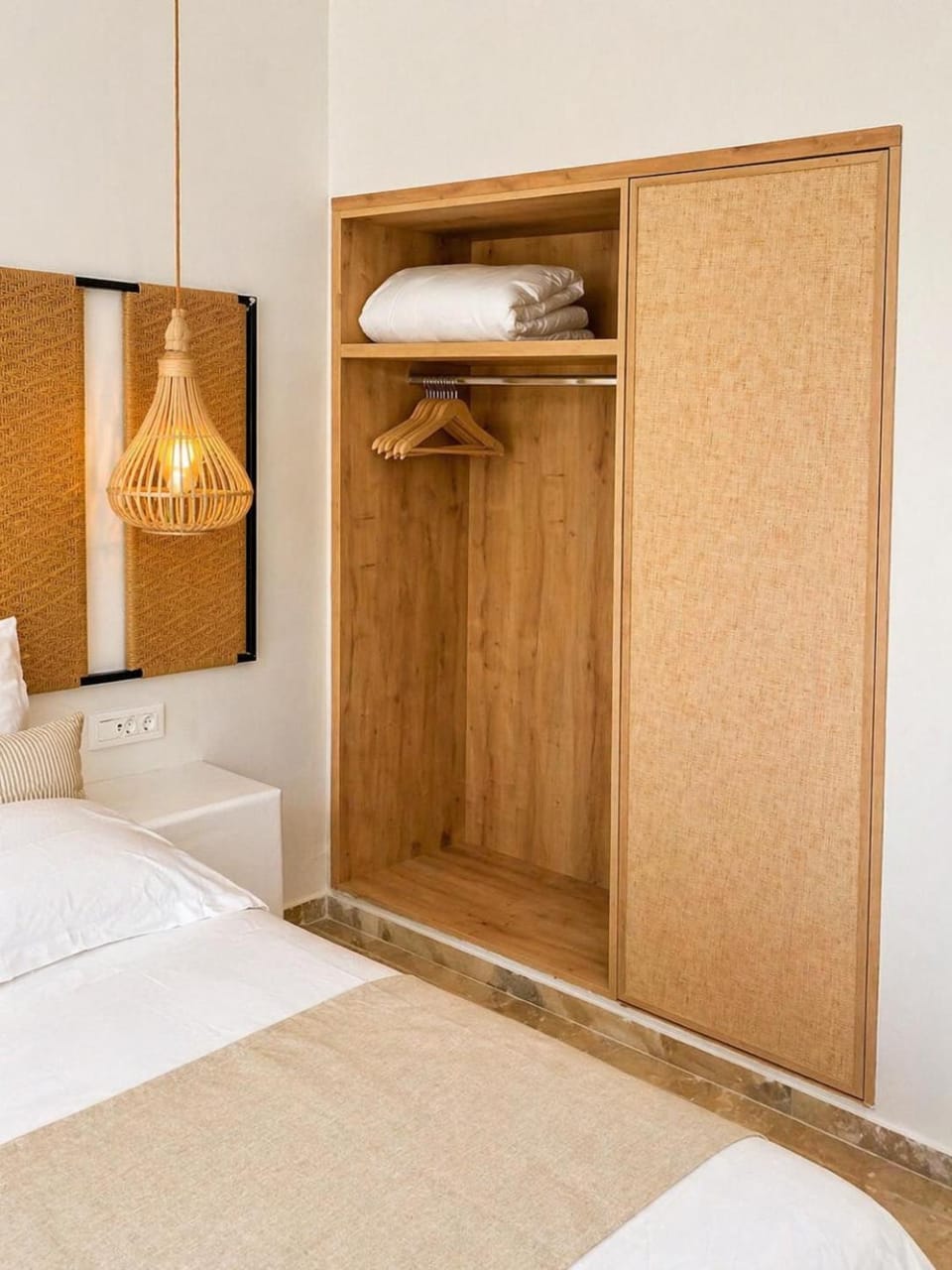 Bed, wardrobe
