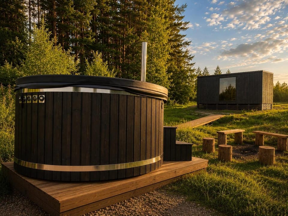 Glass Cabin by the Lake with Hot Tub near Alpaca and Deer Park Cabin in Latvia
