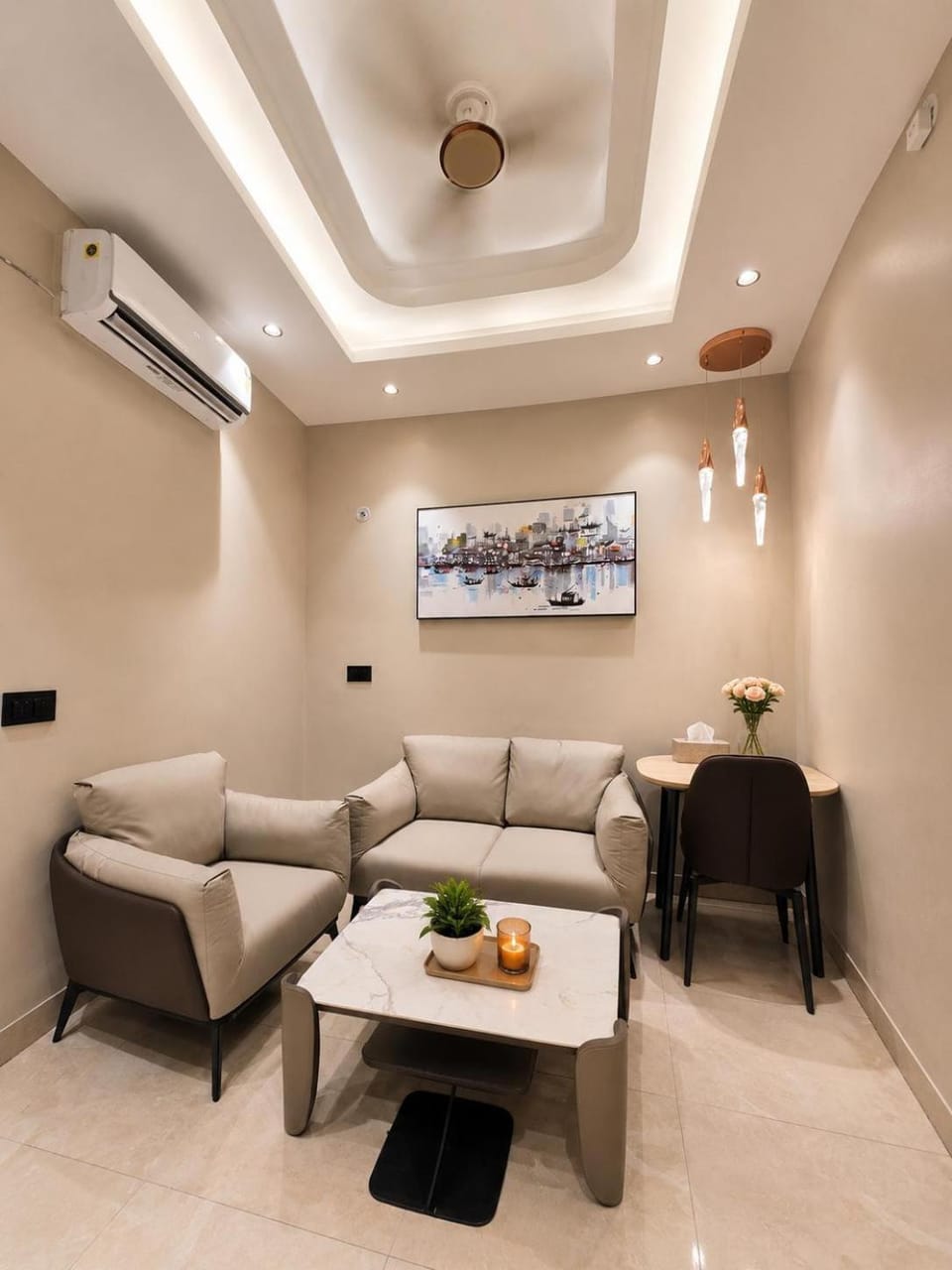 Living room, Seating area, Dining area, air conditioner