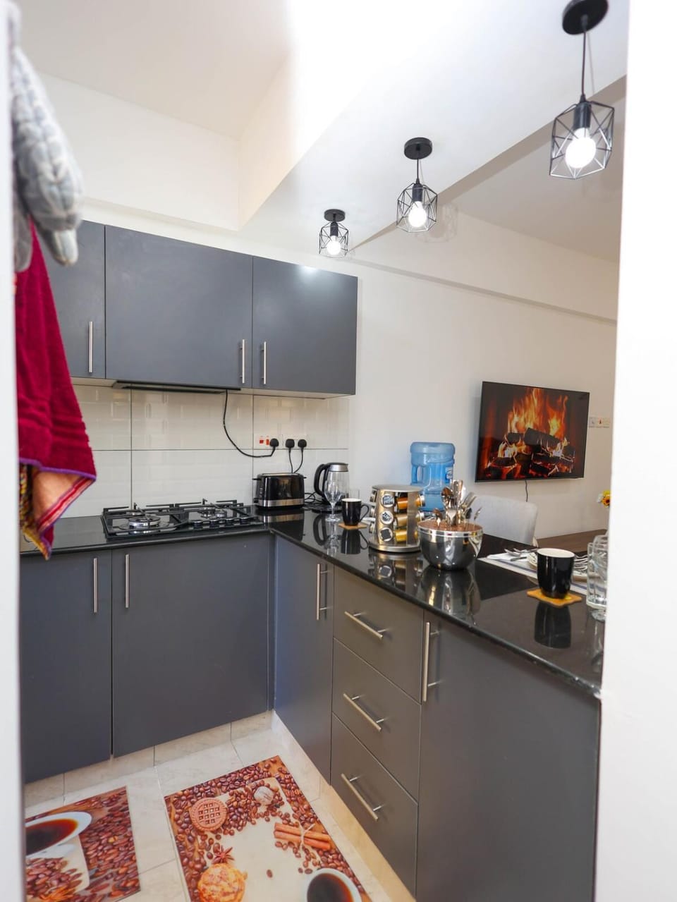 Kitchen or kitchenette, stove