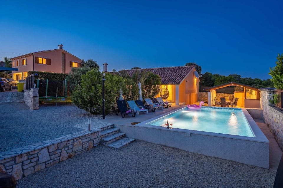Property building, Night, Swimming pool