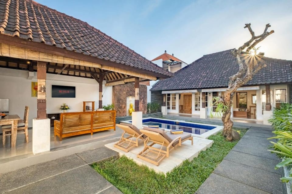 Property building, Day, Natural landscape, Garden, Garden view, Pool view, Swimming pool, sunbed