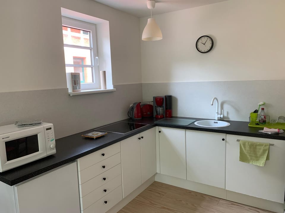 Kitchen or kitchenette, dishwasher, stove, toaster