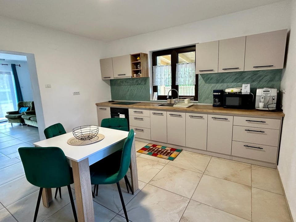 Dining area, stove, kitchen