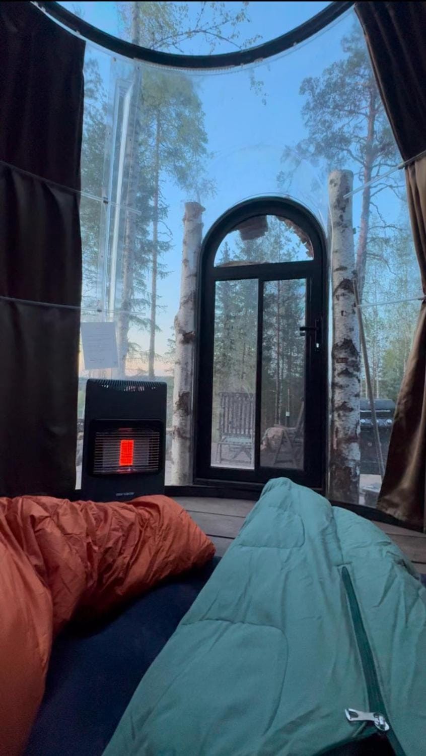 Dome in the dog forest dogs free to roam Turenki Luxury tent in Finland