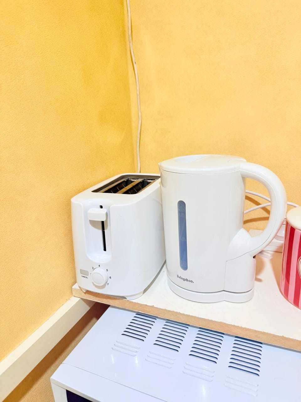 Kitchen or kitchenette, toaster