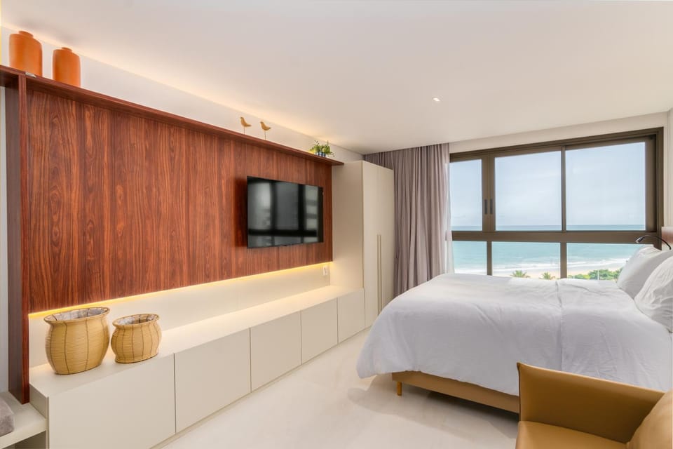 Bed, Natural landscape, TV and multimedia, Bedroom, Sea view