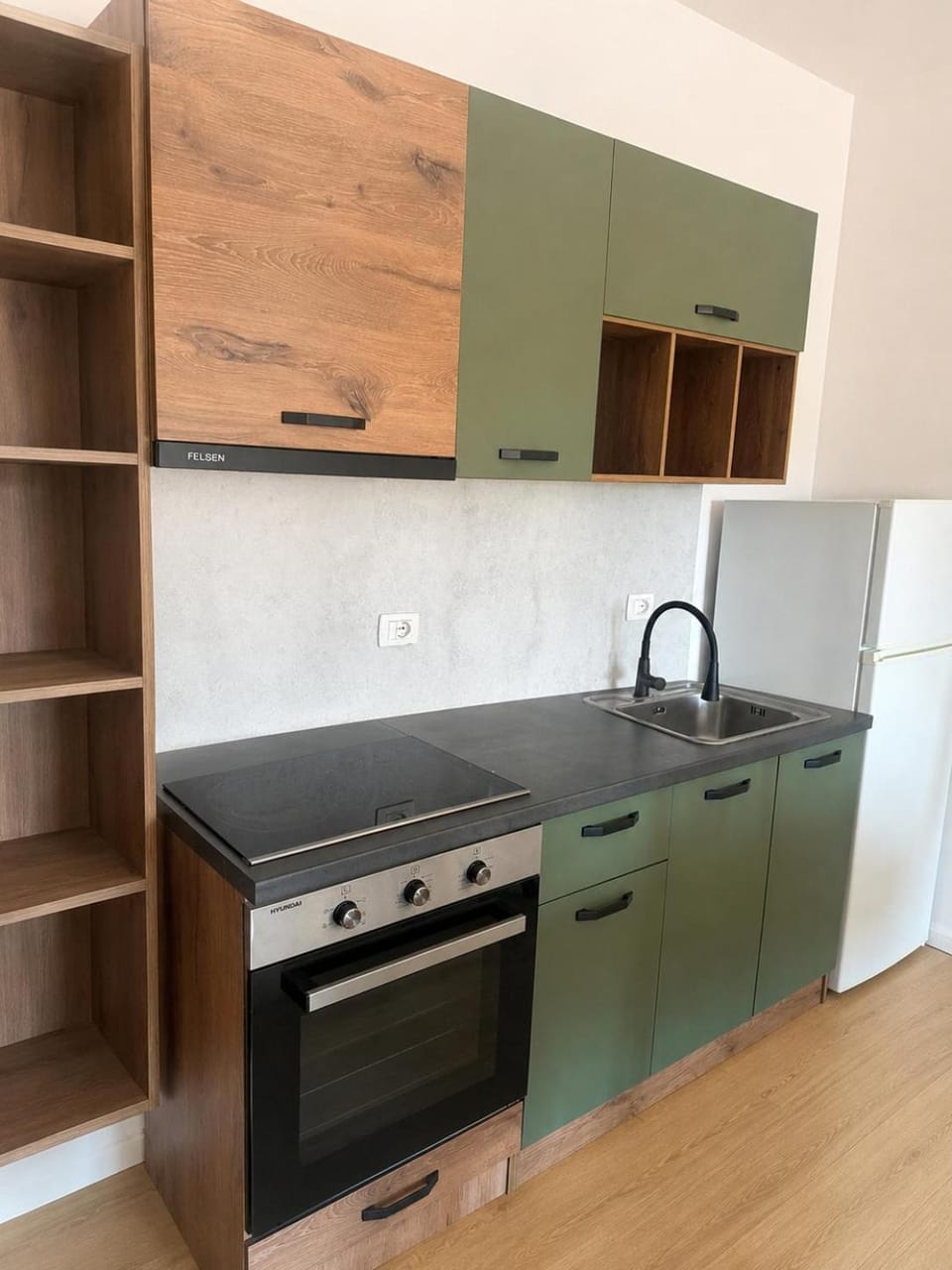 Kitchen or kitchenette, stove