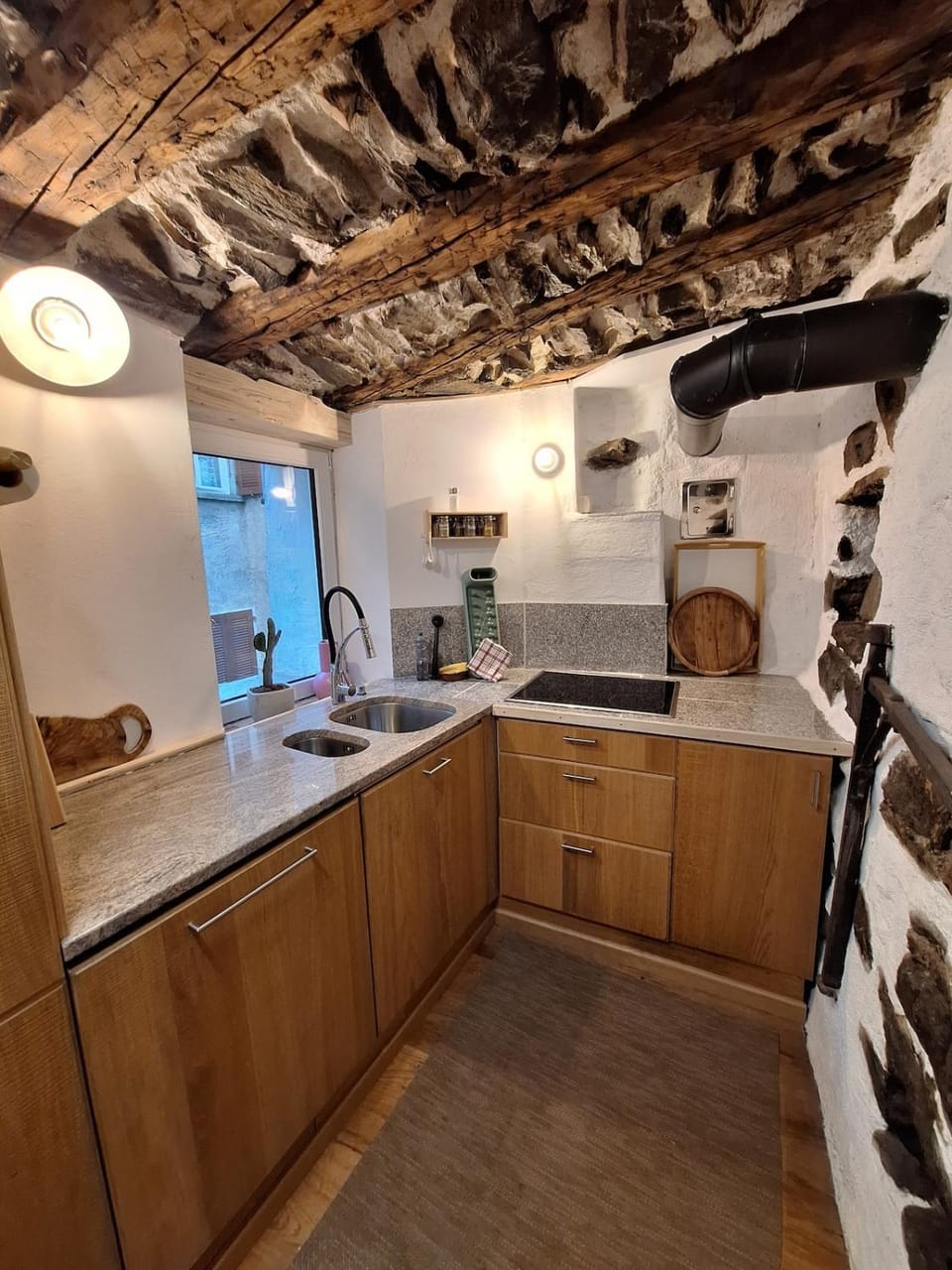 Kitchen or kitchenette, stove