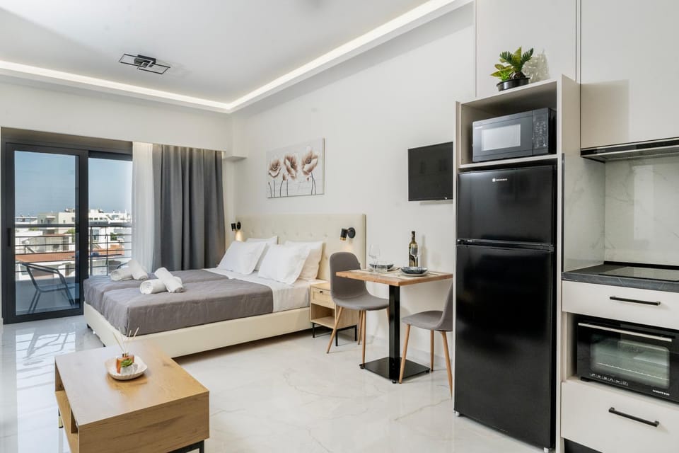 Bed, TV and multimedia, Kitchen or kitchenette, Living room, Photo of the whole room, Seating area, Bedroom, oven