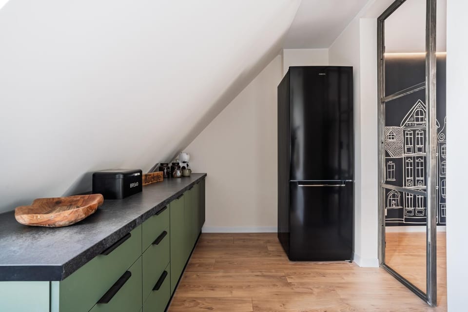 Kitchen or kitchenette, stove