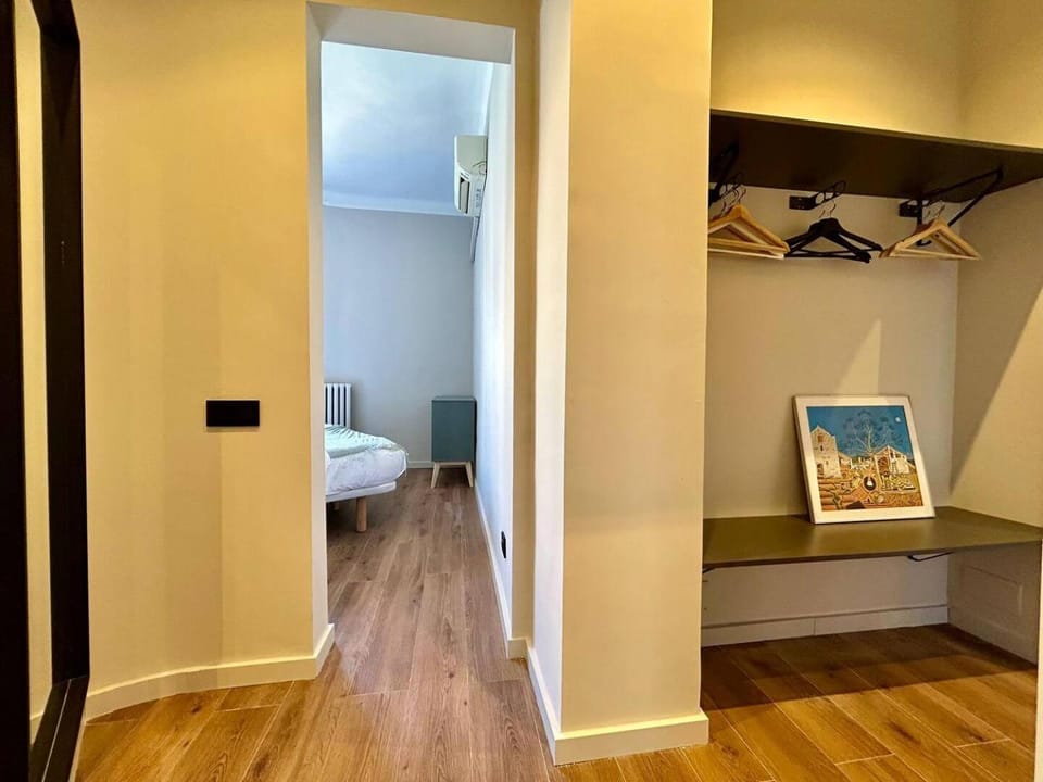 Bed, wardrobe