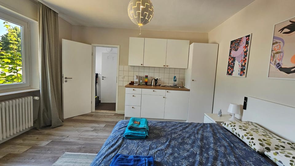 Bed, Kitchen or kitchenette, Photo of the whole room, Dining area, Bedroom, stove