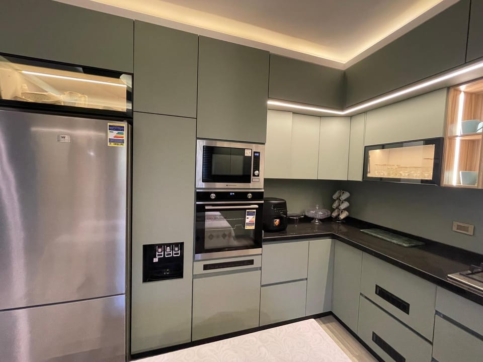 Kitchen or kitchenette, dishwasher, oven, stove, toaster