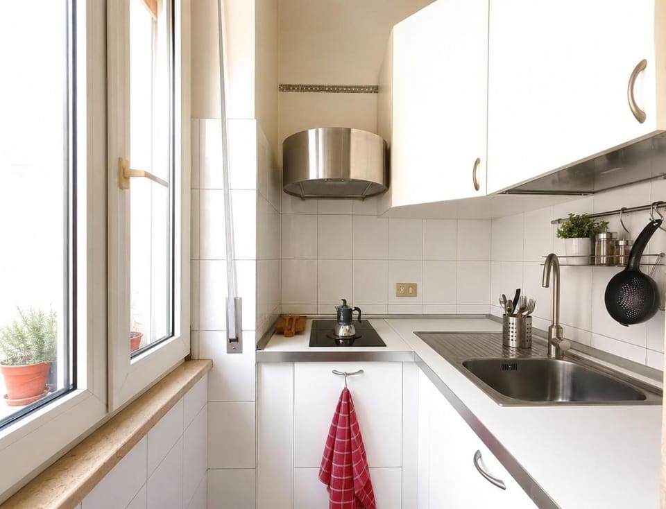 Kitchen or kitchenette, stove