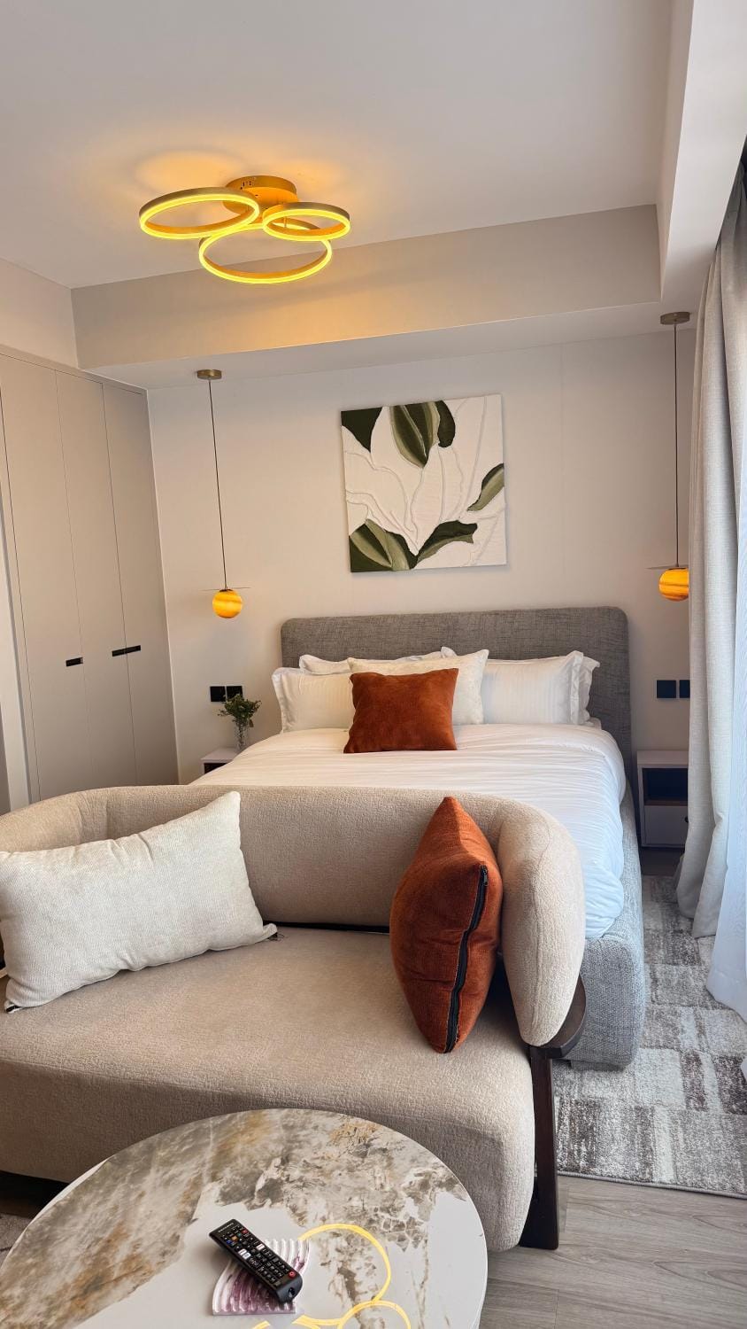 Bed, wardrobe
