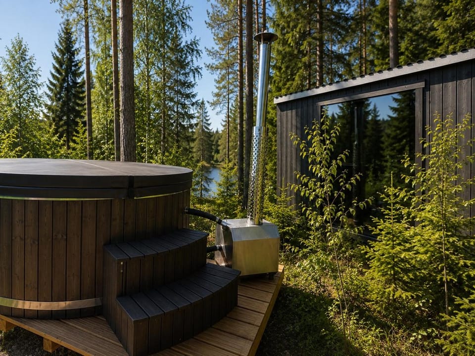 Hunters Cabin Panoramic Windows Hot Tub Projector Alpaca and Deer Park Cabin in Latvia