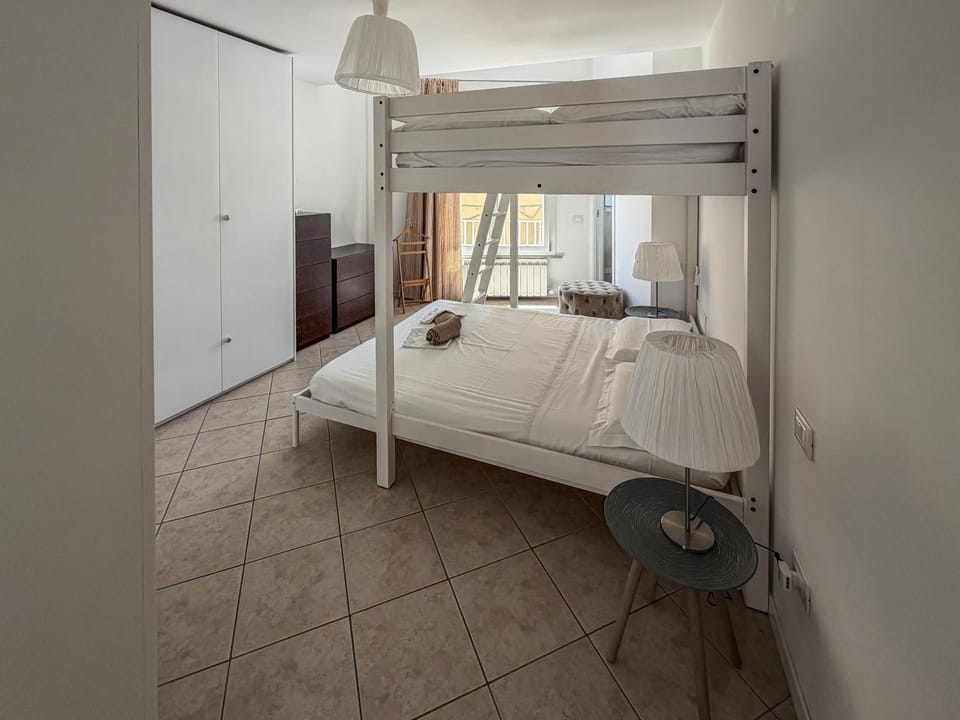 Bed, Photo of the whole room, Bedroom, bunk bed, towels, wardrobe