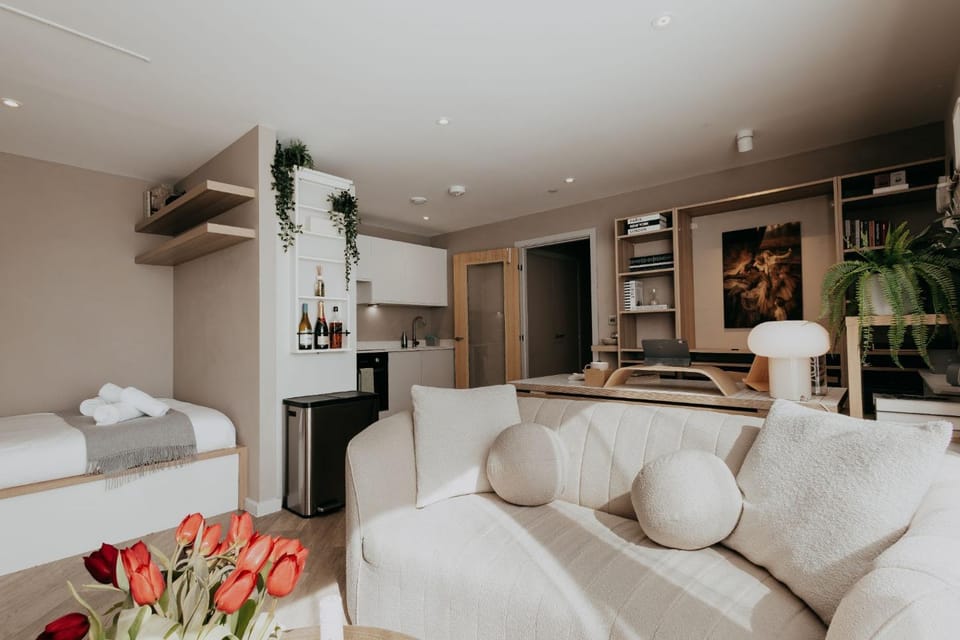 Bed, Kitchen or kitchenette, Living room, Seating area
