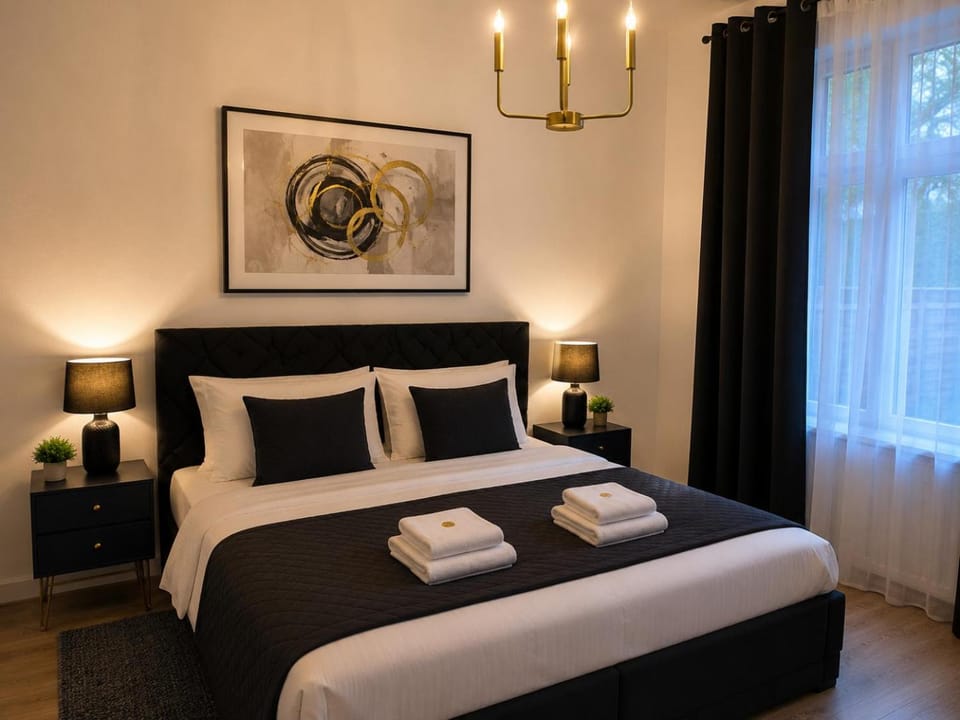 Bed, Photo of the whole room, Bedroom, towels