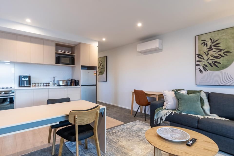 Living room, Seating area, kitchen, air conditioner