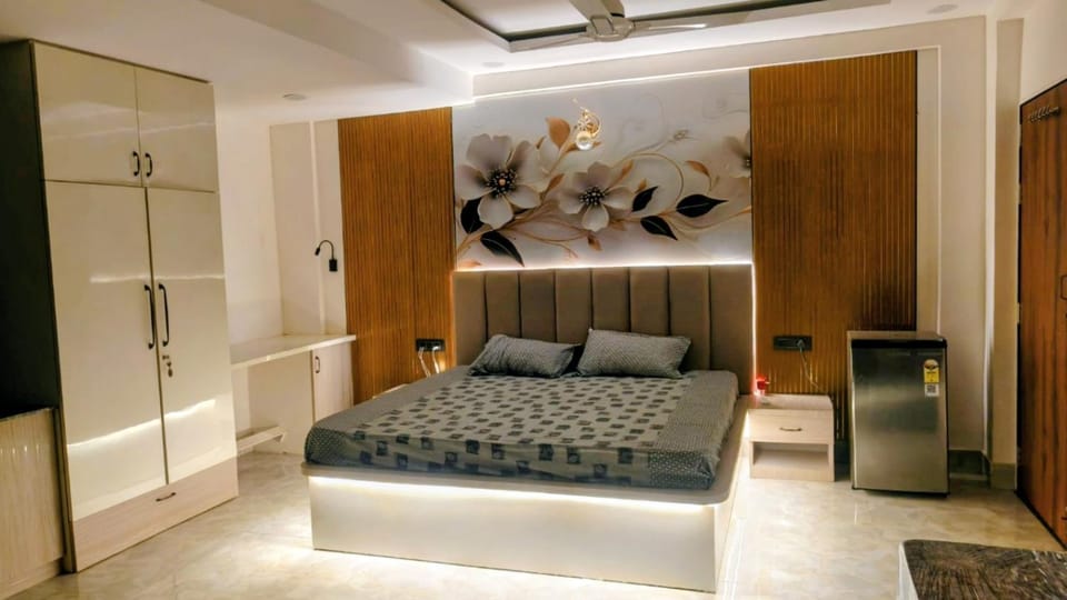 Bed, wardrobe