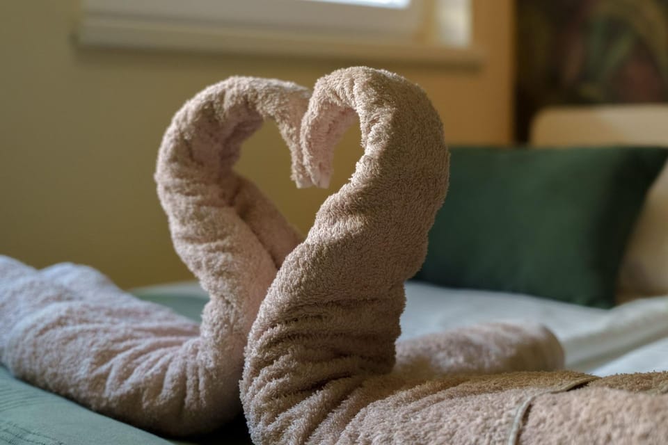 Bed, Photo of the whole room, Bedroom, towels