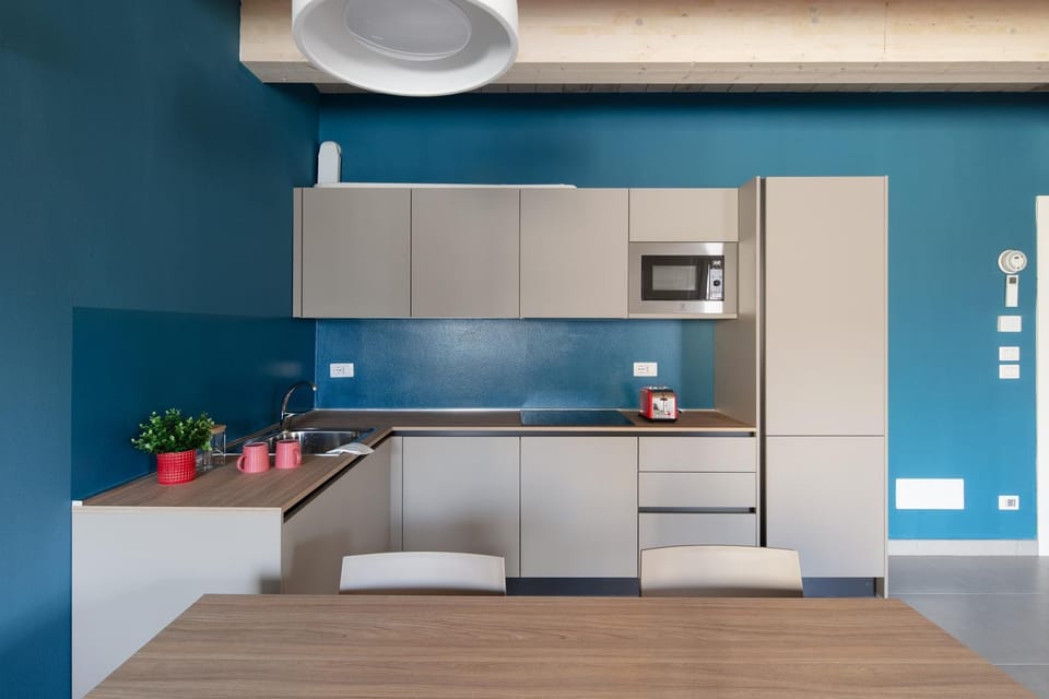 Kitchen or kitchenette, stove