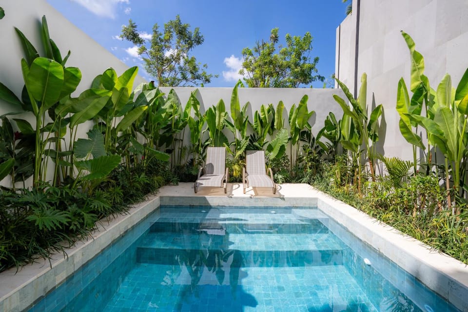 Swimming pool, sunbed