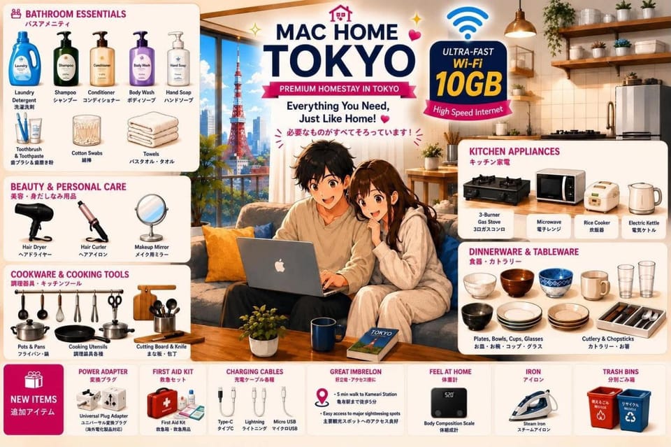 MAC HOME 301 Tokyo 2BR 500m to Kameari Station Near ARIO Mall 10Gbps WiFi Apartment in Japan