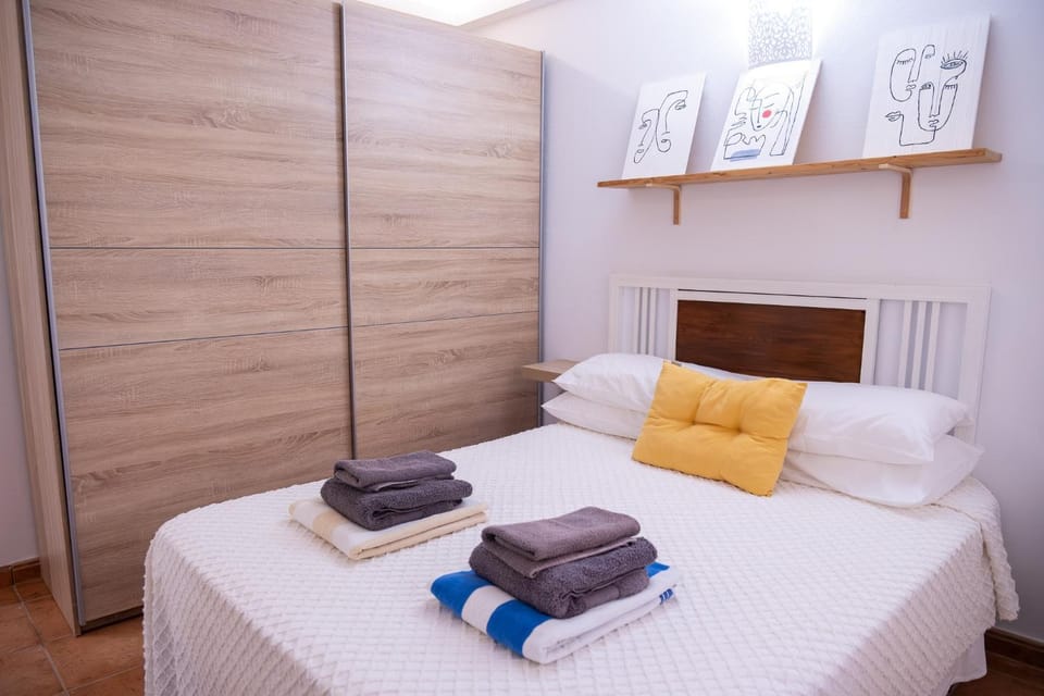 Bed, wardrobe