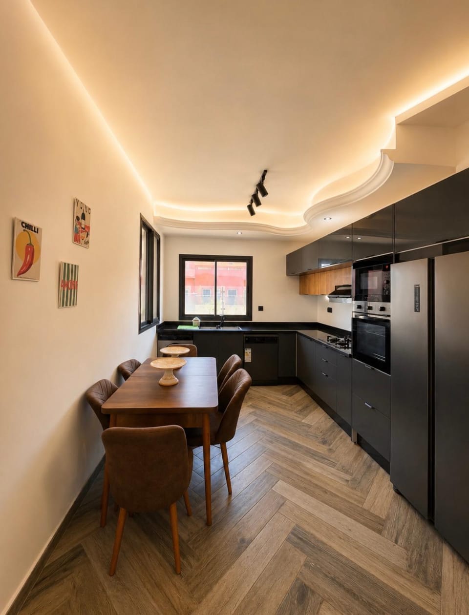 Dining area, oven, stove