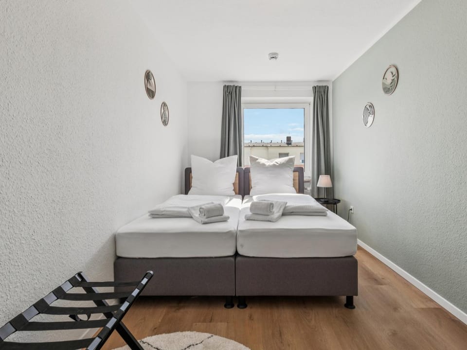 Bed, Photo of the whole room, Bedroom, towels, wardrobe, laundry