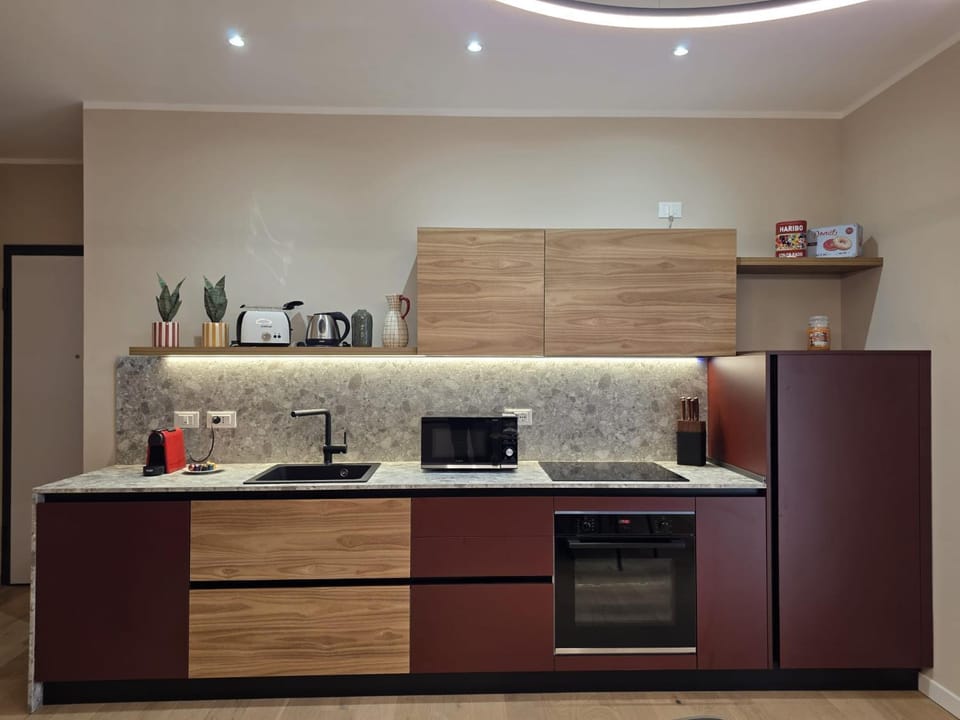 Kitchen or kitchenette, stove