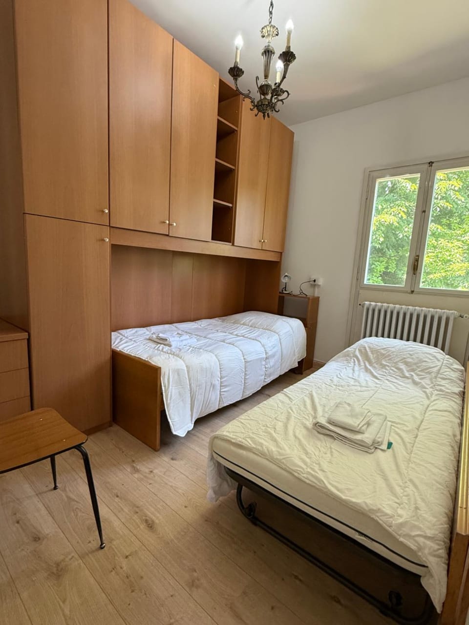 Bed, wardrobe