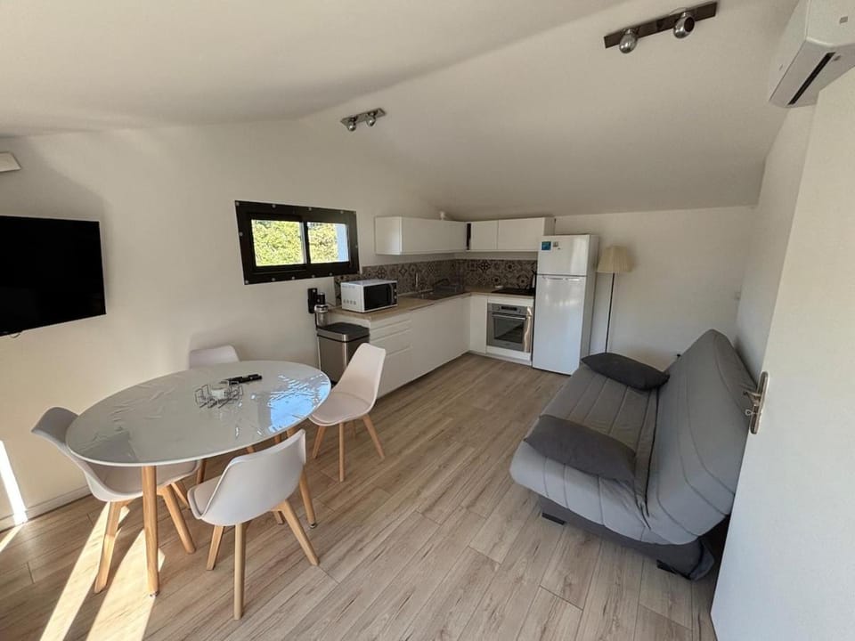 Kitchen or kitchenette, Living room, Dining area, stove