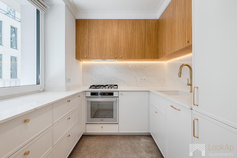 Kitchen or kitchenette, stove