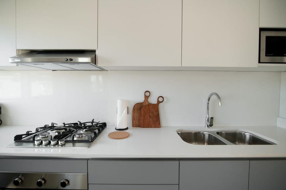 Kitchen or kitchenette, stove