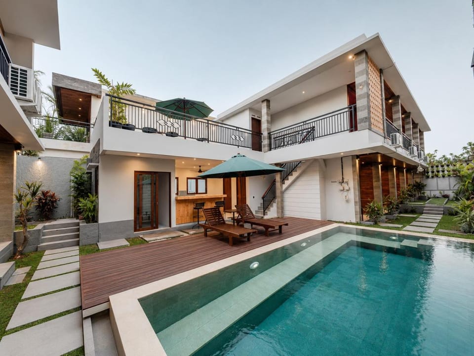 Property building, Night, Summer, Swimming pool
