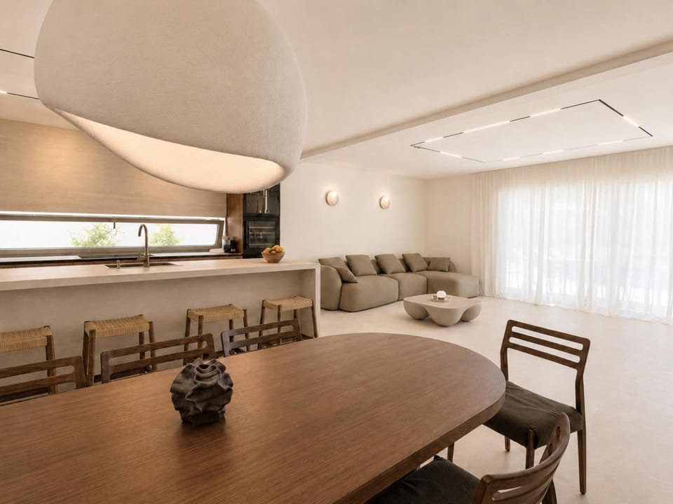 Kitchen or kitchenette, Living room, Seating area, Dining area